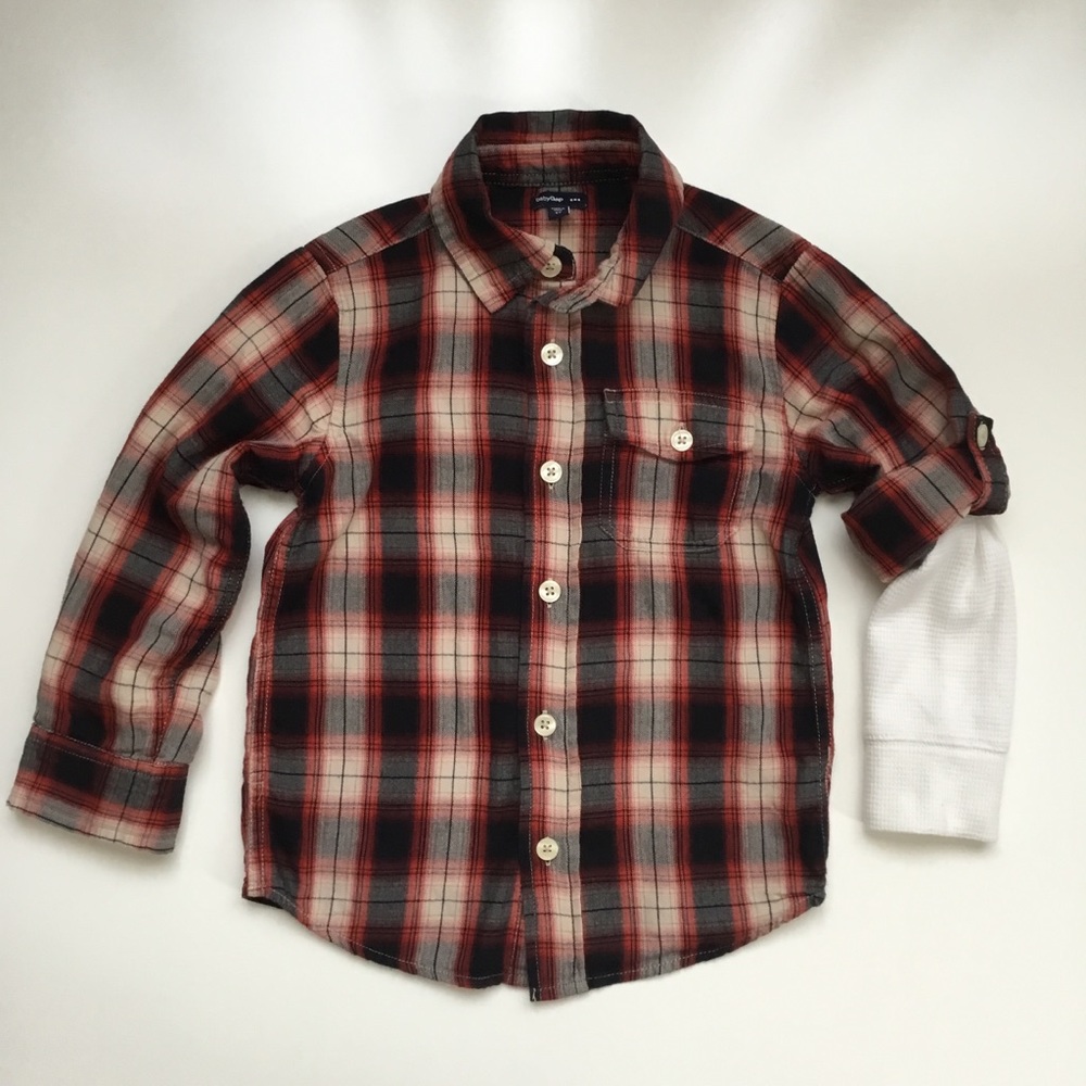 GAP 5T Button-Up Shirt L/S, Red Plaid, Check